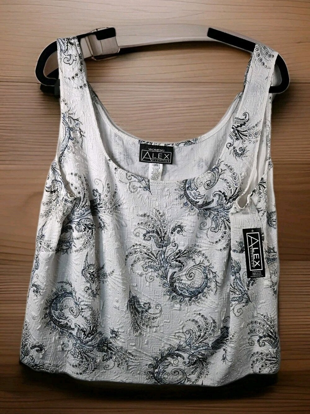 NWT Alex Evenings Tank Top Womens 3X White Paisley Floral Resort Vacation VTG